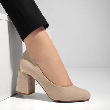Pantofi dama cu toc bej suede MOD02837, 4, modlet.ro