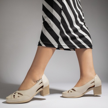 Pantofi dama cu toc gros bej MOD13437, 4, modlet.ro