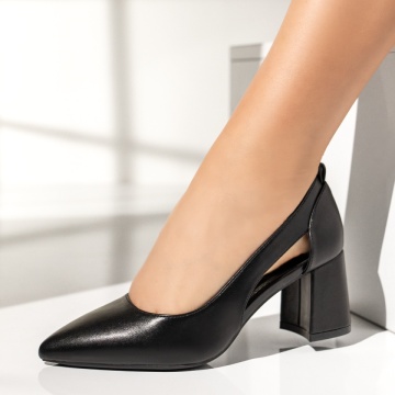 Pantofi dama cu toc gros negri MOD13703, 3, modlet.ro