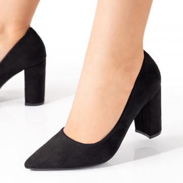 Pantofi dama cu toc gros negri suede MOD08568, 1, modlet.ro