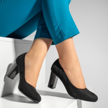 Pantofi dama cu toc gros negru suede MOD12893, 2, modlet.ro