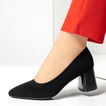 Pantofi dama cu toc gros negru suede MOD13376, 2, modlet.ro
