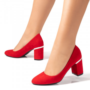 Pantofi dama cu toc gros rosii suede MARA25, 3, modlet.ro