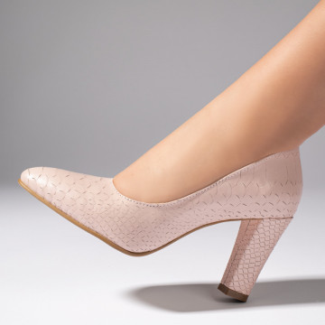 Pantofi dama cu toc gros roz cu imprimeu din Piele naturala MOD10220, 1, modlet.ro