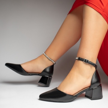 Pantofi dama cu toc gros si bareta negri MOD12760, 4, modlet.ro