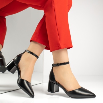 Pantofi dama cu toc gros si bareta negri MOD13377, 4, modlet.ro