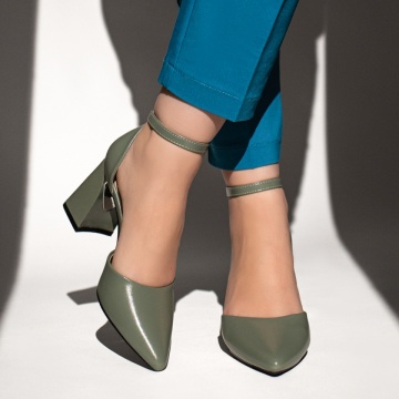 Pantofi dama cu toc gros si bareta verzi MOD13101, 3, modlet.ro