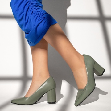 Pantofi dama cu toc gros verzi ZEF13362, 4, zeforia.ro