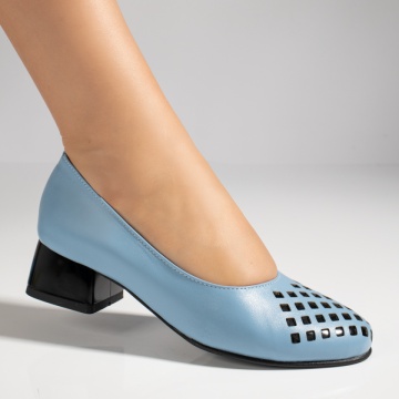 Pantofi dama cu toc mic albastri din Piele naturala MOD12144, 3, modlet.ro