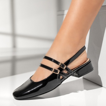 Pantofi dama cu toc mic si bareta negri luciosi MOD13519, 4, modlet.ro
