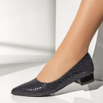 Pantofi dama cu toc mic si imprimeu albastri din Piele naturala ZEF13613, 4, zeforia.ro