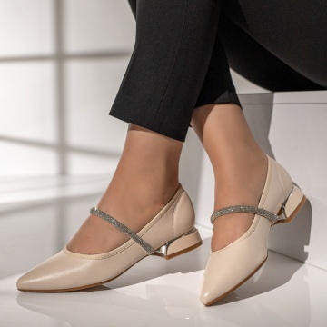 Pantofi dama cu toc mic si strasuri bej MOD12117, 3, modlet.ro