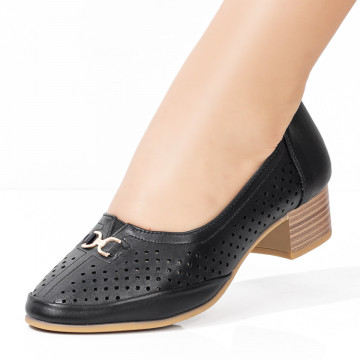 Pantofi dama cu toc negri perforati MOD08336, 4, modlet.ro