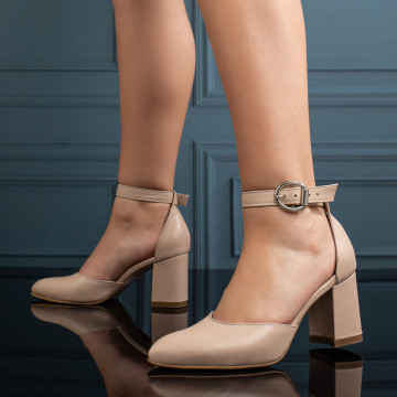 Pantofi dama cu toc si bareta bej deschis din Piele naturala MOD11062, 2, modlet.ro