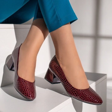 Pantofi dama cu toc si imprimeu visinii cu aspect lucios MOD12132, 3, modlet.ro