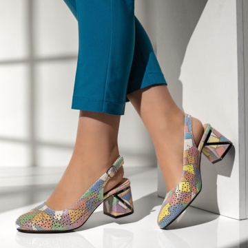 Pantofi dama cu toc si perforatii multicolor ANA9, 2, modlet.ro