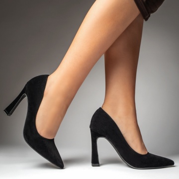 Pantofi dama cu toc subtire negru suede ZEF13041, 3, zeforia.ro