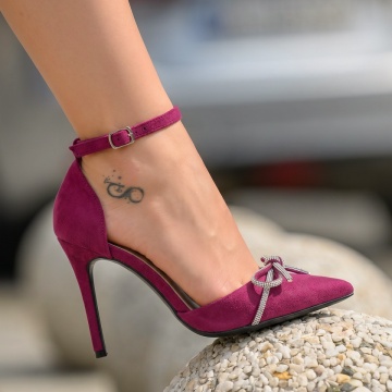 REDUCERI INCALTAMINTE, Pantofi dama cu toc subtire si fundita mov suede MOD13916, modlet.ro