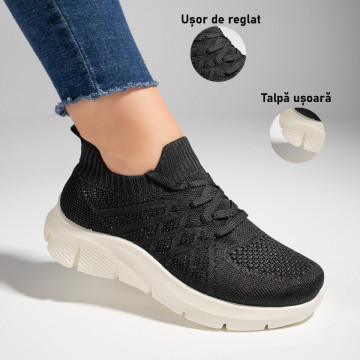 Pantofi dama sport din material textil negri MOD11523, 3, modlet.ro