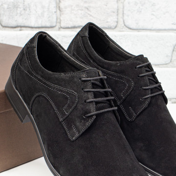 Pantofi eleganti barbati negri suede din Piele naturala MOD03547, 4, modlet.ro