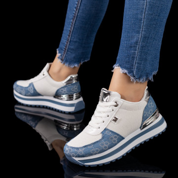 Pantofi sport dama albi cu albastru MOD09617, 3, modlet.ro