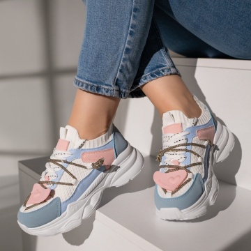 Pantofi sport dama albi cu albastru si roz MOD11870, 3, modlet.ro