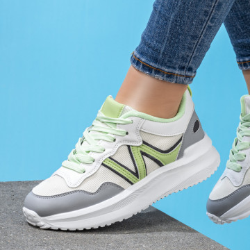 Pantofi sport dama albi cu gri si verde MOD08196, 3, modlet.ro