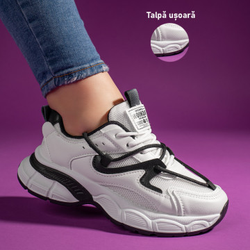Pantofi sport dama albi cu negru MOD11071, 3, modlet.ro