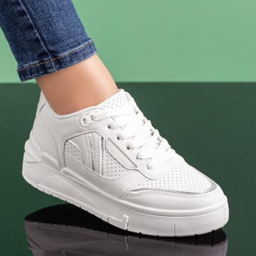 Pantofi sport dama cu siret albi MOD08644, 3, modlet.ro