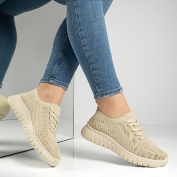 Pantofi sport dama cu siret bej MOD13236, 3, modlet.ro