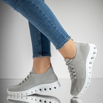 Pantofi sport dama cu siret din material textil gri EMA11, 3, modlet.ro