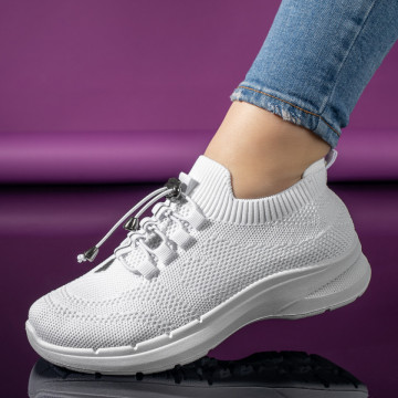 Pantofi sport dama cu siret elastic albi MOD11170, 1, modlet.ro