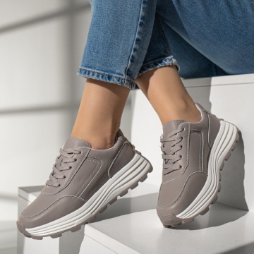 Pantofi sport dama cu siret gri din Piele naturala MOD12976, 3, modlet.ro