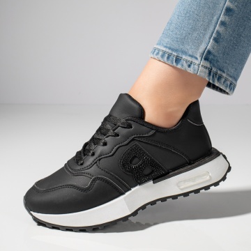 Pantofi sport dama cu siret si aplicatii cu pietre negri MOD11768, 3, modlet.ro