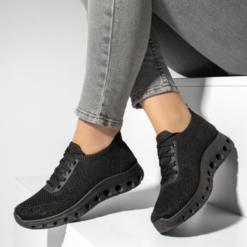 Pantofi sport dama cu siret si pietre aplicate negri ZEF13172, 1, zeforia.ro