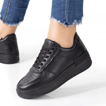 Adidasi dama, Pantofi sport dama cu siret si talpa groasa negri MOD01444, modlet.ro