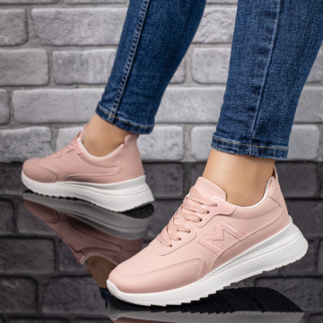 Pantofi sport dama cu siret si talpa groasa roz MOD09731, 3, modlet.ro