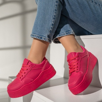 Pantofi sport dama cu siret si talpa groasa roz MOD12996, 3, modlet.ro