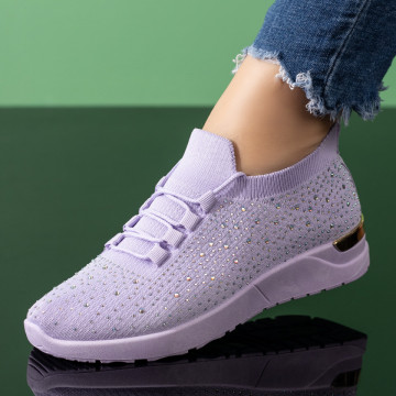Pantofi sport dama cu strasuri mov deschis MOD08523, 4, modlet.ro