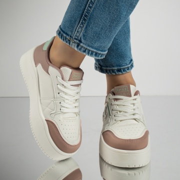 Pantofi sport dama cu talpa groasa alb cu roz MOD12997, 3, modlet.ro