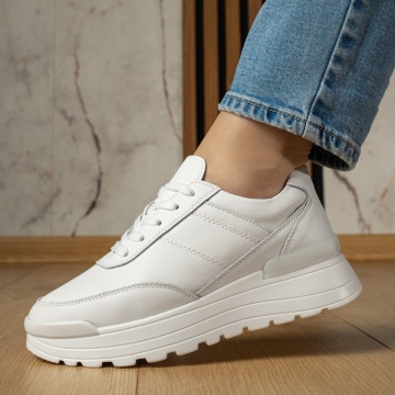 Pantofi sport dama cu talpa groasa albi din Piele naturala MOD12975, 3, modlet.ro