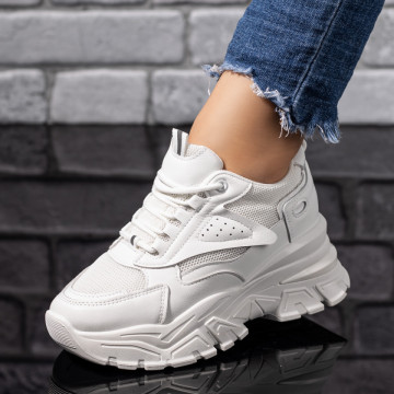Pantofi sport dama cu talpa groasa albi MOD09697, 3, modlet.ro