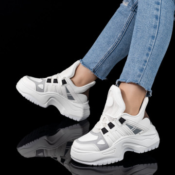 Pantofi sport dama cu talpa groasa albi MOD09845, 3, modlet.ro