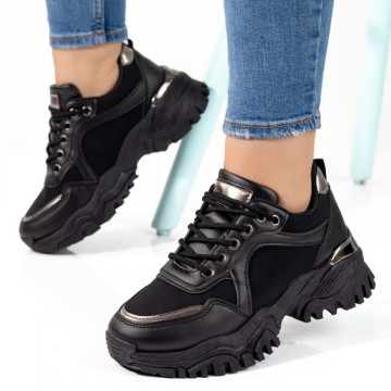 Pantofi sport dama cu talpa groasa negri MOD09796, 3, modlet.ro