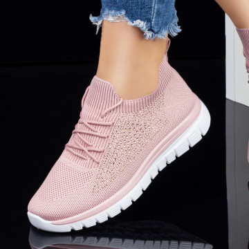Pantofi sport dama roz cu siret si insertie de pietre MOD07872, 4, modlet.ro