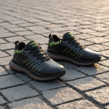 Pantofi sport negru cu verde unisex cu siret MOD06743