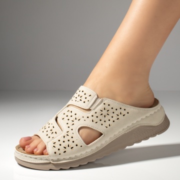 Papuci casual dama cu perforatii si talpa groasa bej deschis DORA8, 2, modlet.ro