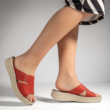 Papuci casual dama cu talpa groasa rosii din Piele naturala MOD08759, 3, modlet.ro