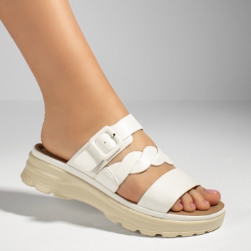 Papuci casual dama cu talpa groasa si bareta albi MOD13363, 1, modlet.ro