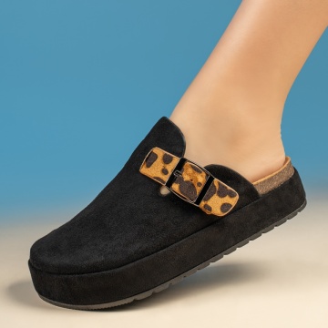 Papuci casual dama cu talpa groasa si imprimeu negru suede MOD13446, 4, modlet.ro